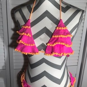 Victoria's Secret Swim - Victoria Secret bikini pink with orange Pom poms Victoria's Secret Swim - Victoria Secret bikini pink with orange Pom poms